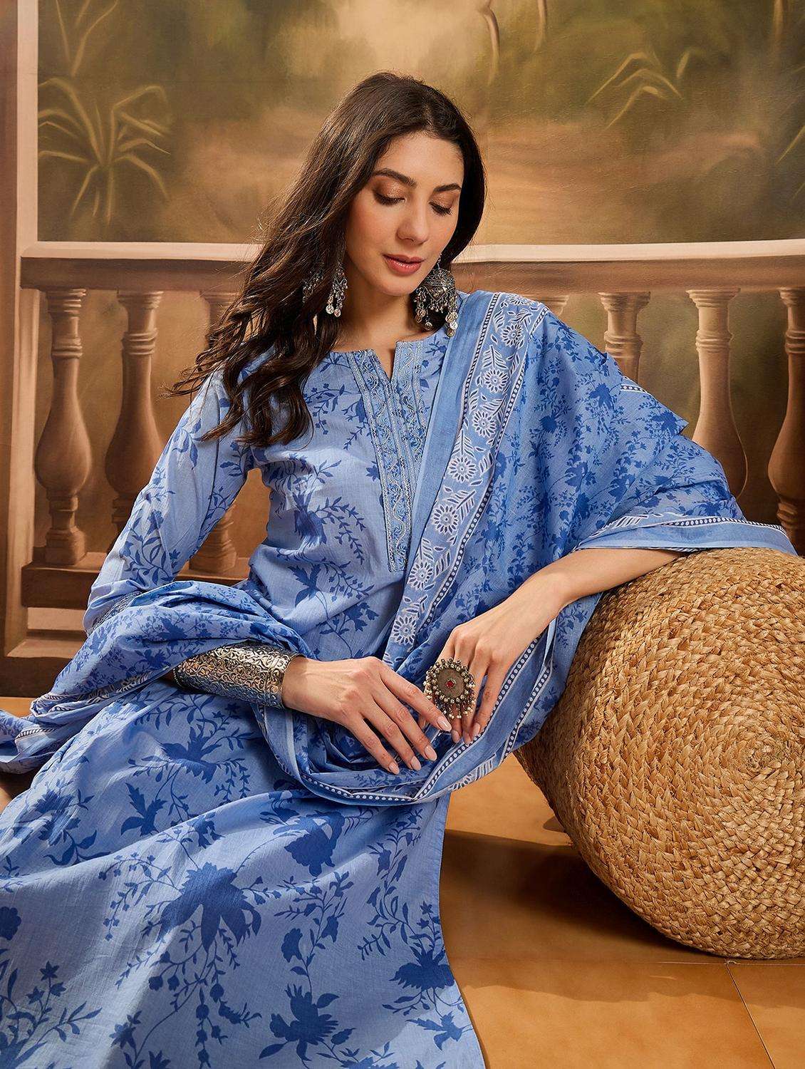 women printed three quarter sleeve kurta pant with dupatta set - 22026287 -  Standard Image - 4