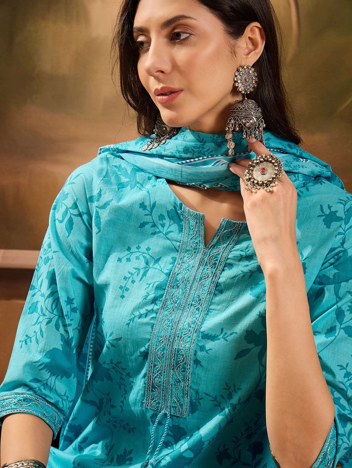 women printed three quarter sleeve kurta pant with dupatta set - 22026288 - Standard Image - 4