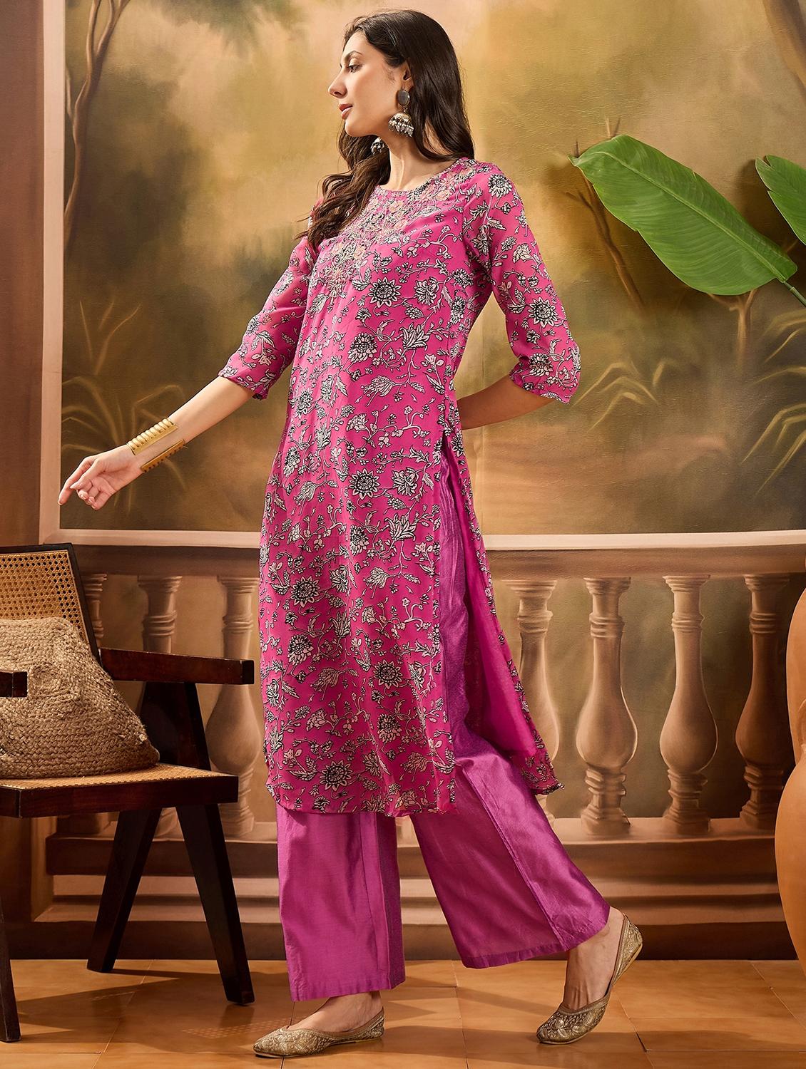 women floral printed three quarter sleeve kurta palazzo set - 22026291 - Standard Image - 1