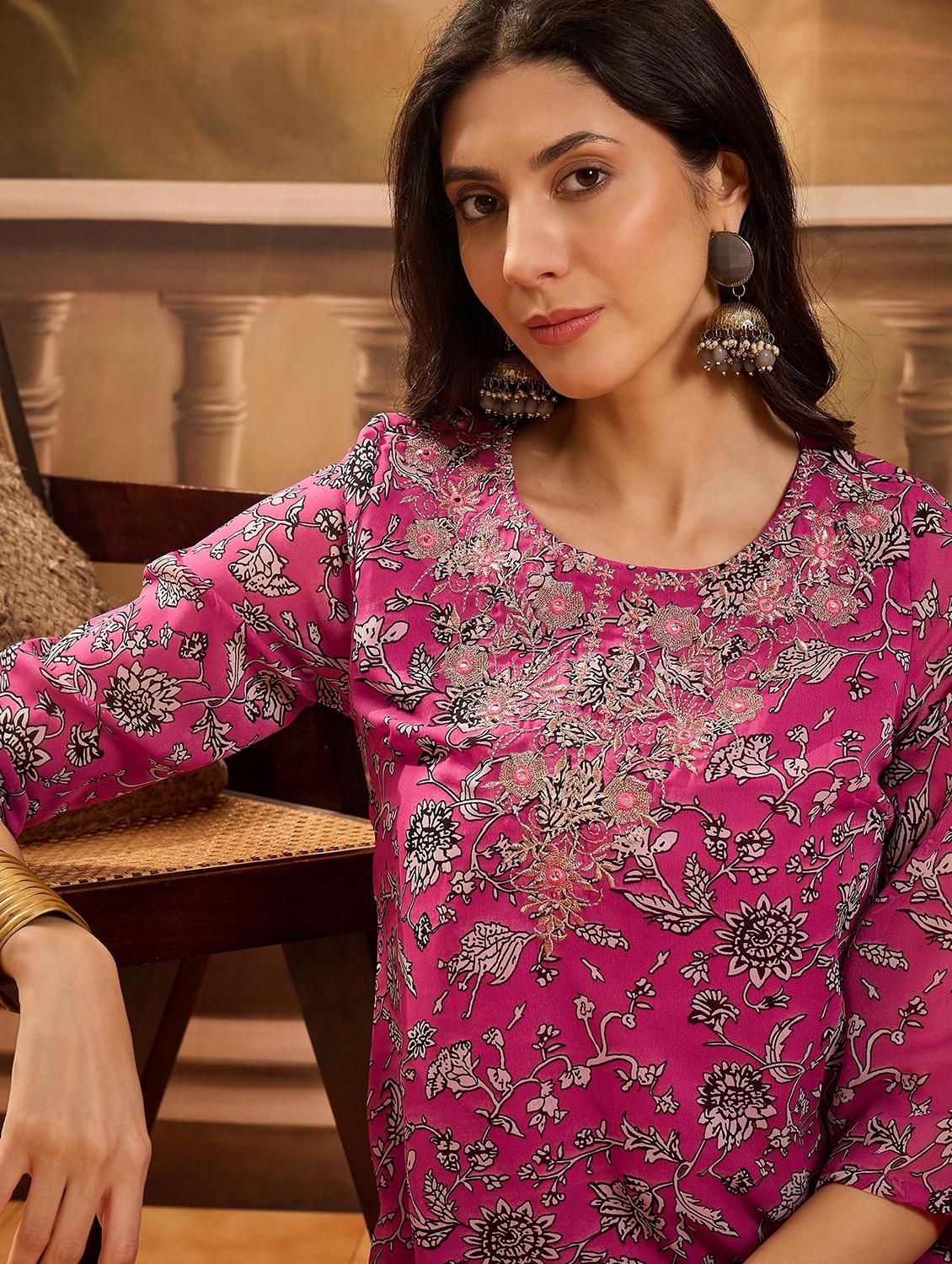 women floral printed three quarter sleeve kurta palazzo set - 22026291 - Standard Image - 4