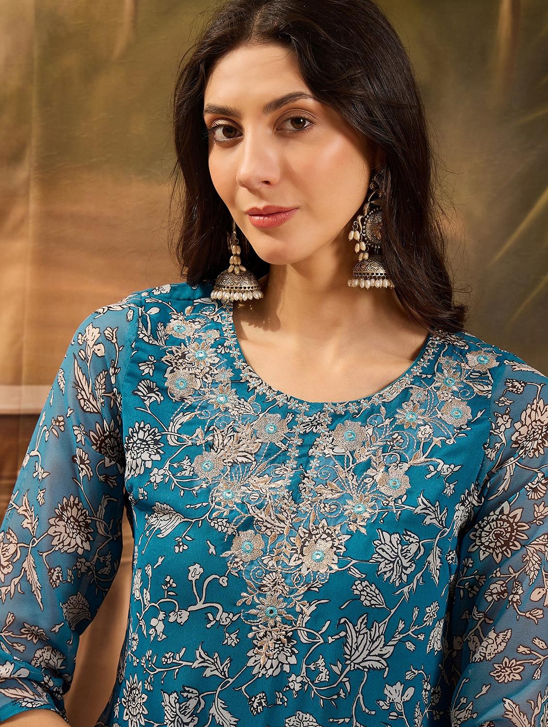women floral printed three quarter sleeve kurta palazzo set - 22026292 - Standard Image - 4
