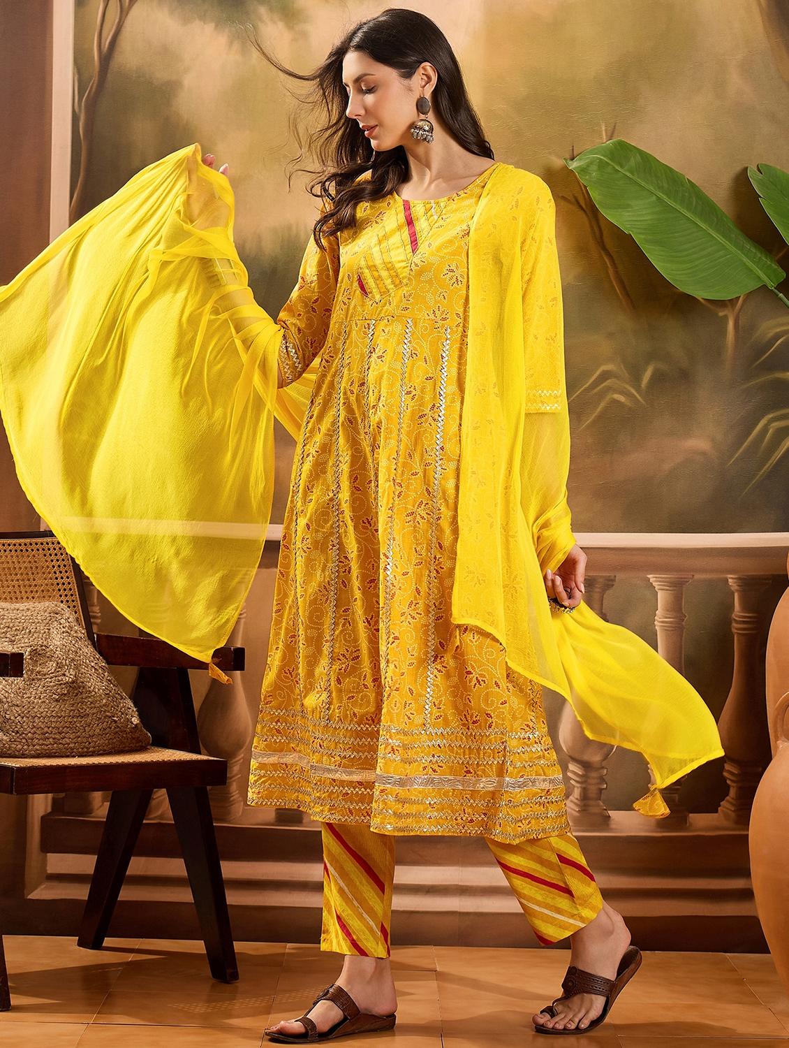 women printed three quarter sleeve kurta pant with dupatta set - 22026293 - Standard Image - 1