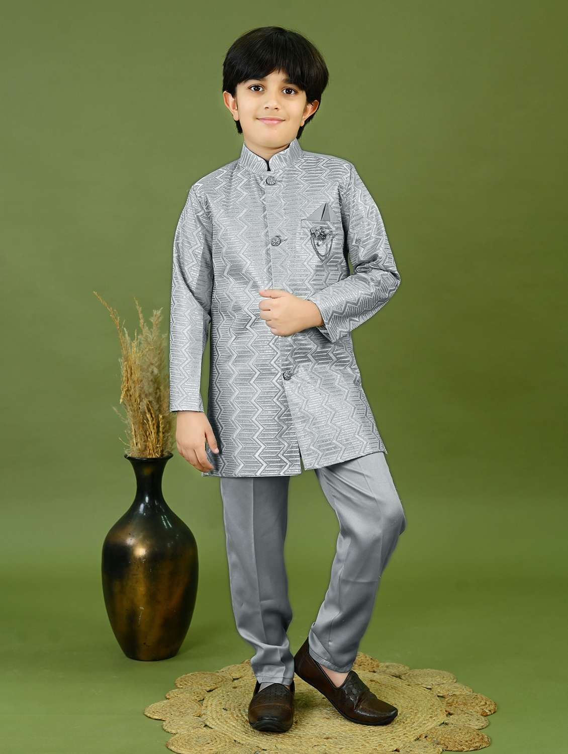 boys embroidered mandarin collar sherwani - 22026295 - Zoom Image - 0