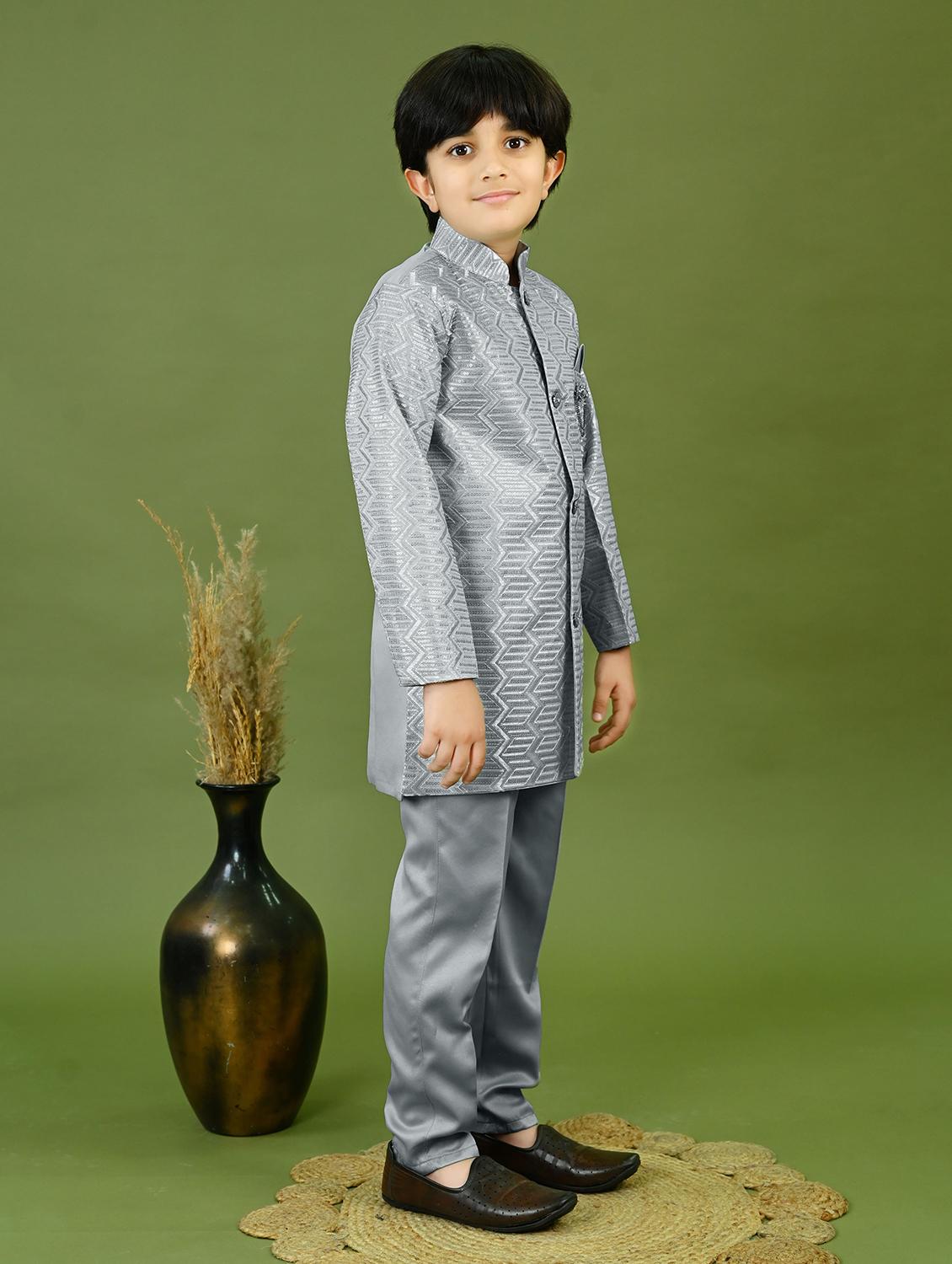 boys embroidered mandarin collar sherwani - 22026295 -  Standard Image - 1