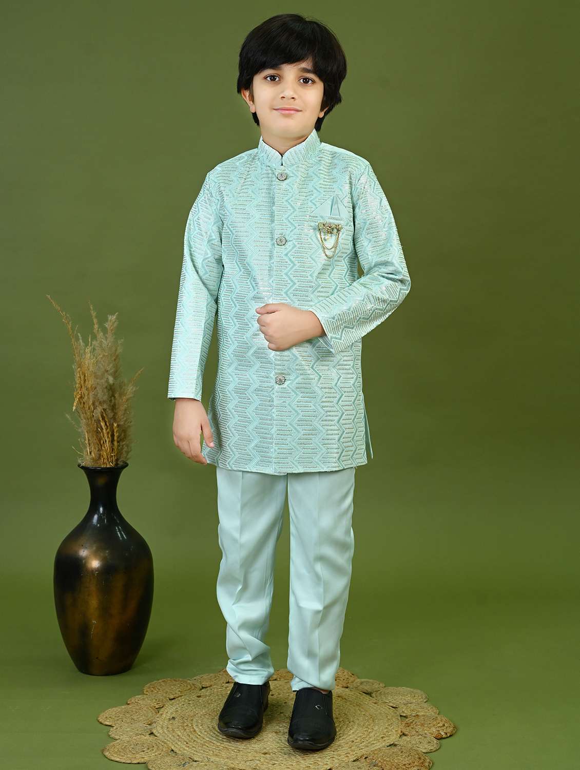boys embroidered mandrain collar sherwani set