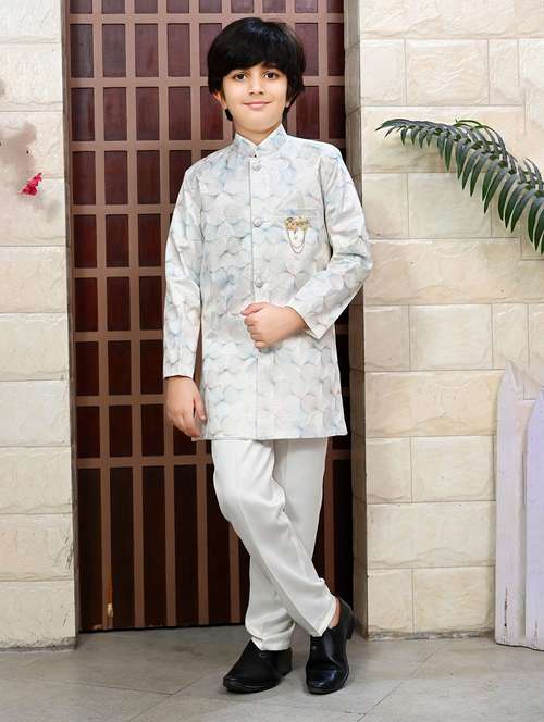 boys embroidered mandrain collar sherwani set - 22026298 -  Standard Image - 0