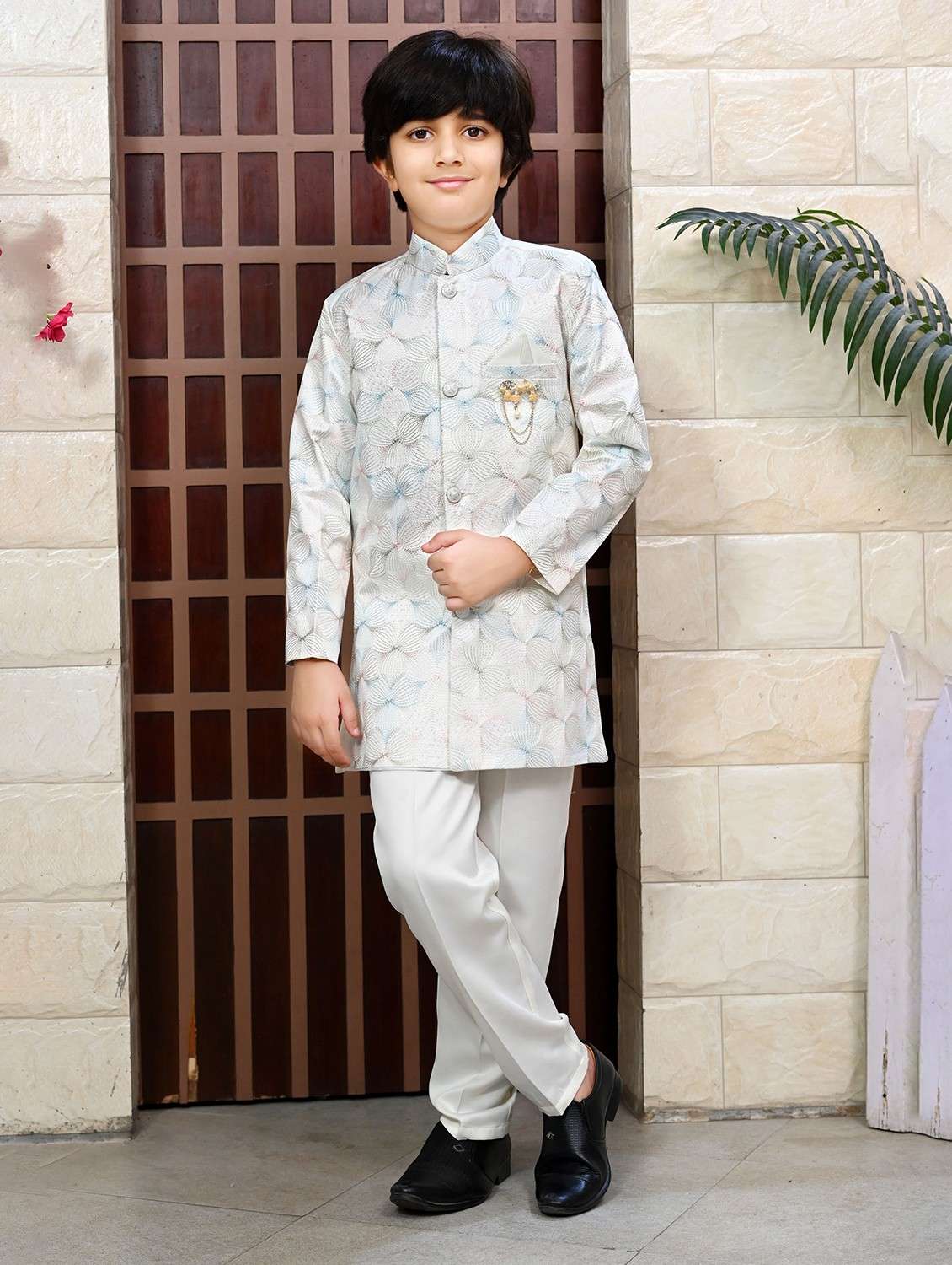 boys embroidered mandrain collar sherwani set