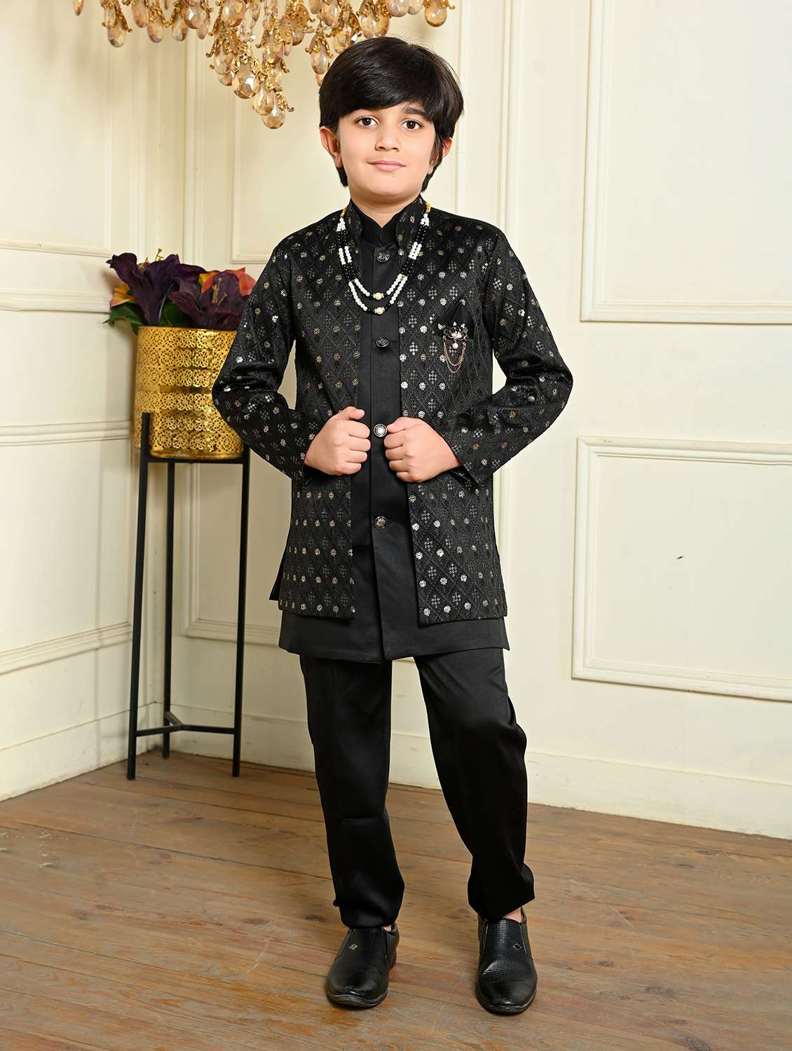boys embroidered mandrain collar sherwani set