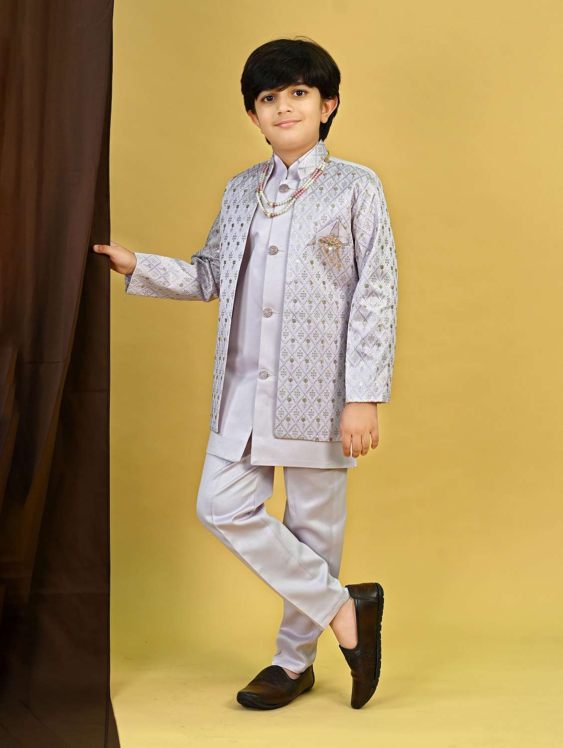 boys embroidered mandrain collar sherwani set - 22026302 -  Standard Image - 1