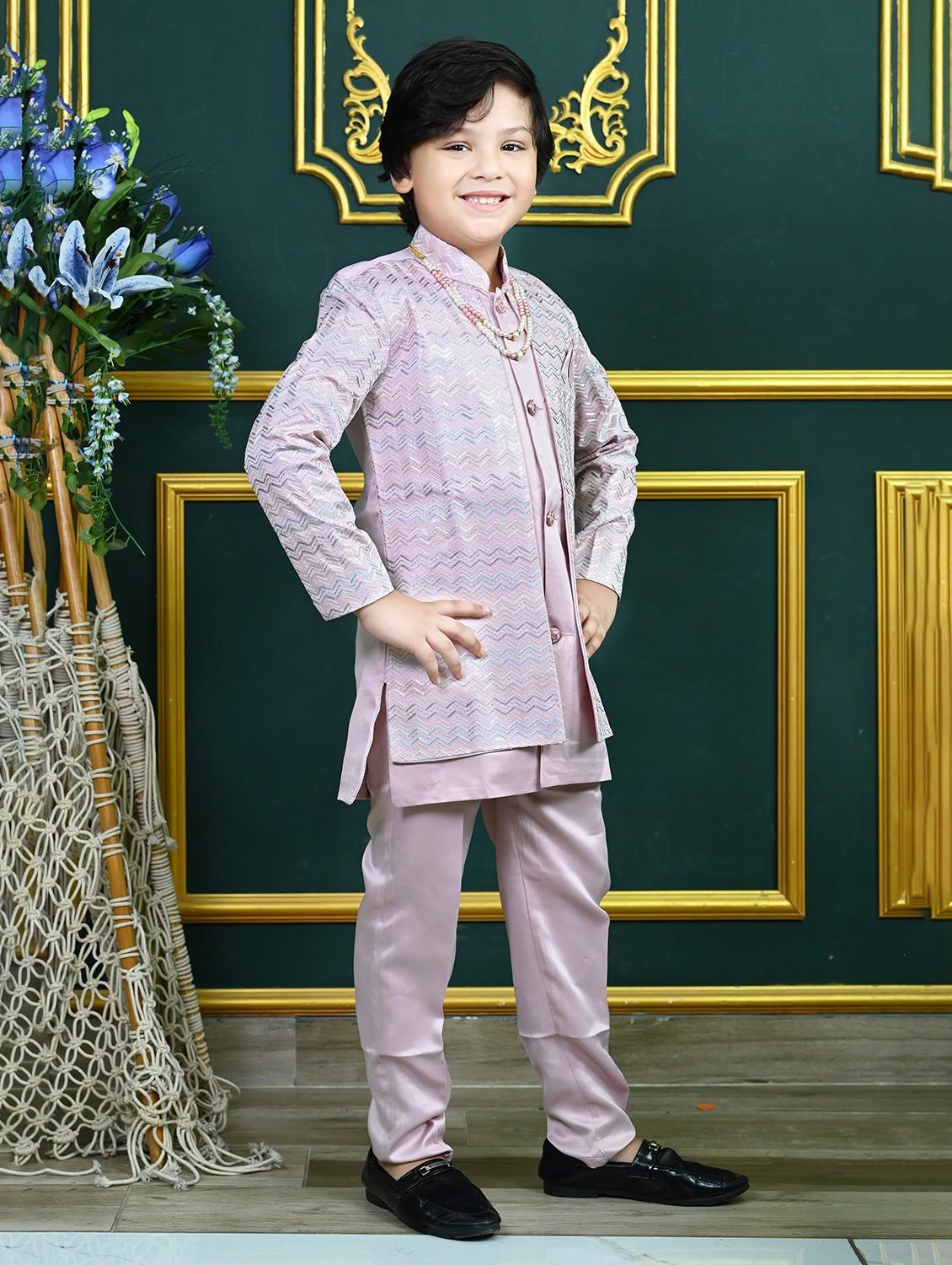 boys embroidered mandrain collar sherwani set - 22026306 - Standard Image - 1