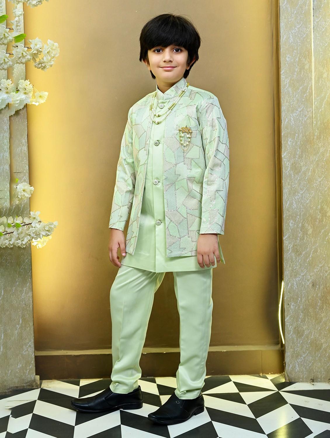 boys embroidered mandrain collar sherwani set - 22026309 - Standard Image - 1