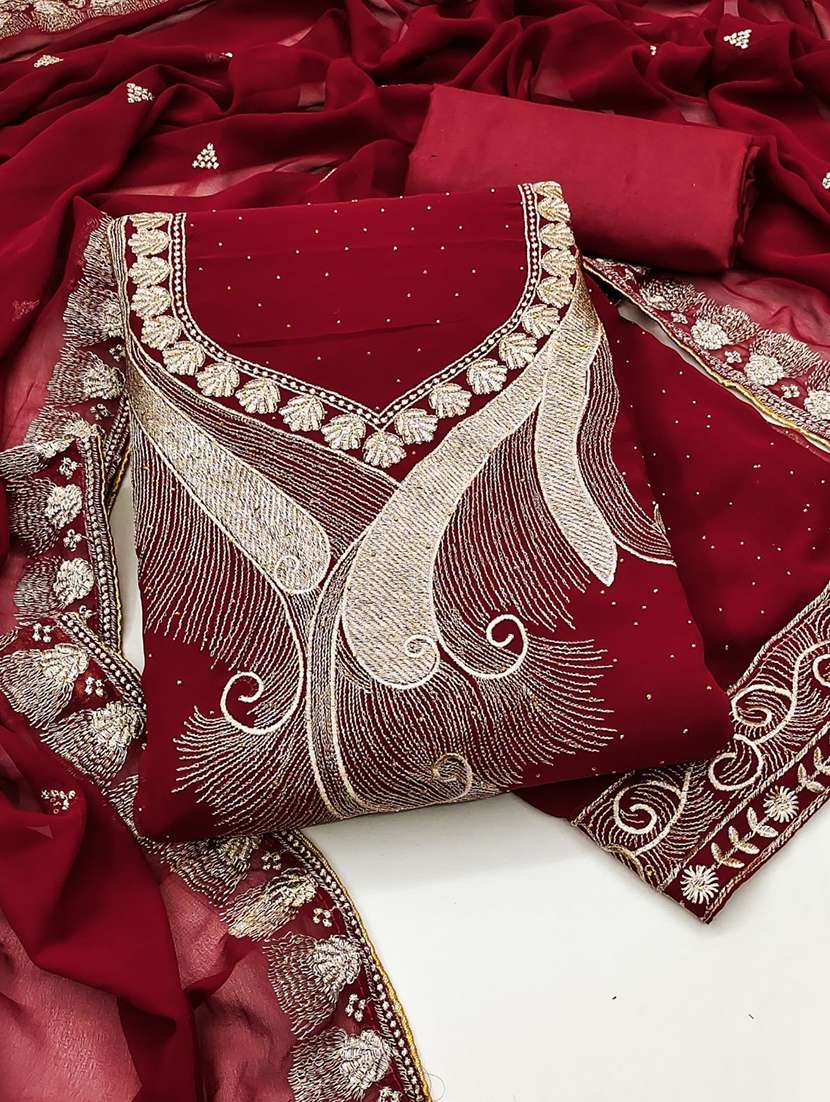 women solid with work embroidered unstitched suit set - 22026315 -  Standard Image - 1