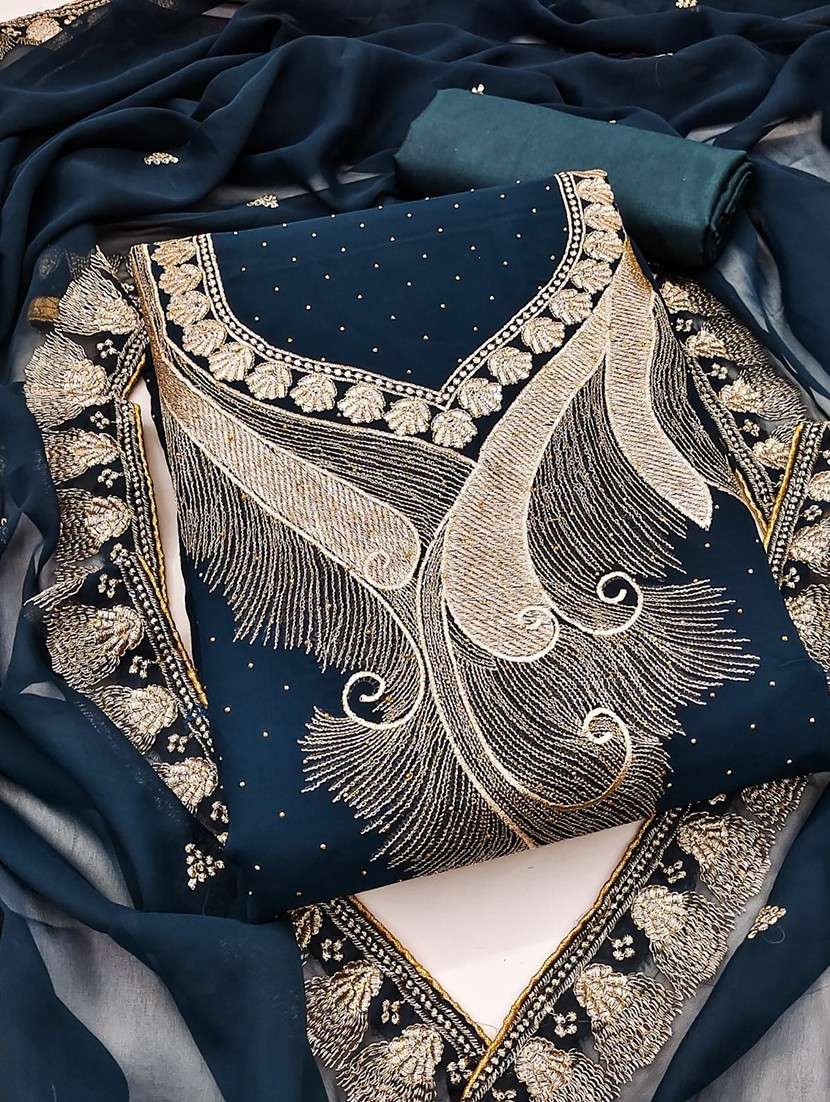 women solid with work embroidered unstitched suit set - 22026316 -  Standard Image - 1