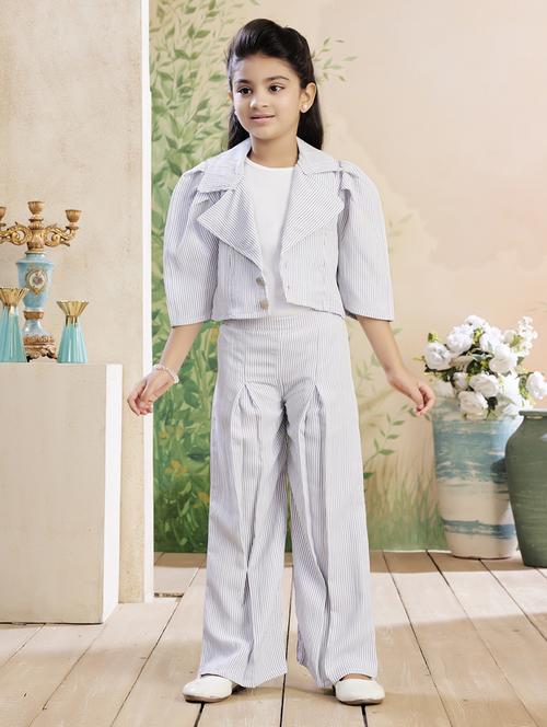 girls striped top & trouser co-ord set - 22026325 - Standard Image - 0