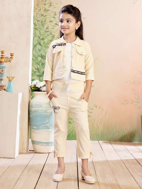 girls solid top & trouser co-ord set - 22026328 - Standard Image - 0