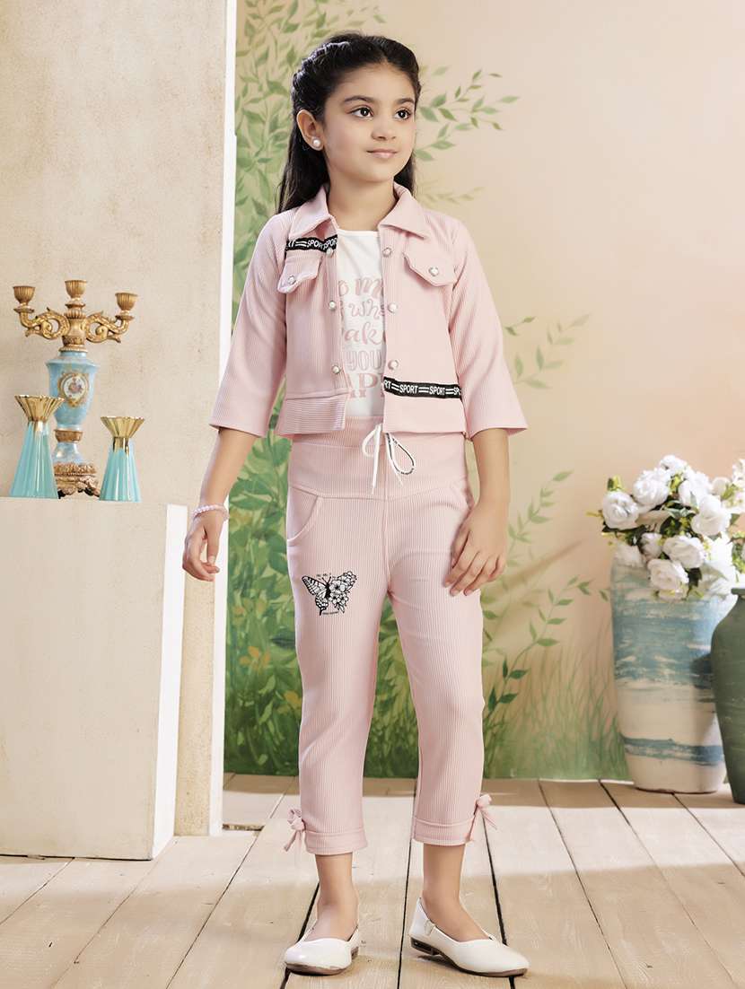 girls solid top & trouser co-ord set