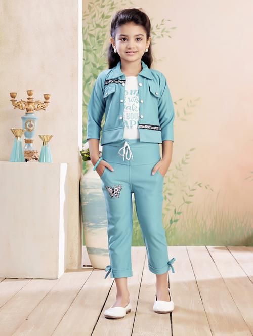 girls solid top & trouser co-ord set - 22026330 - Standard Image - 0