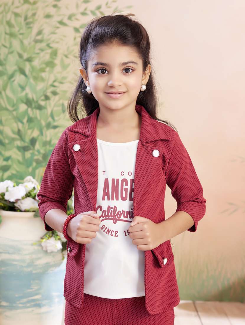 girls solid top & trouser co-ord set - 22026332 -  Standard Image - 1