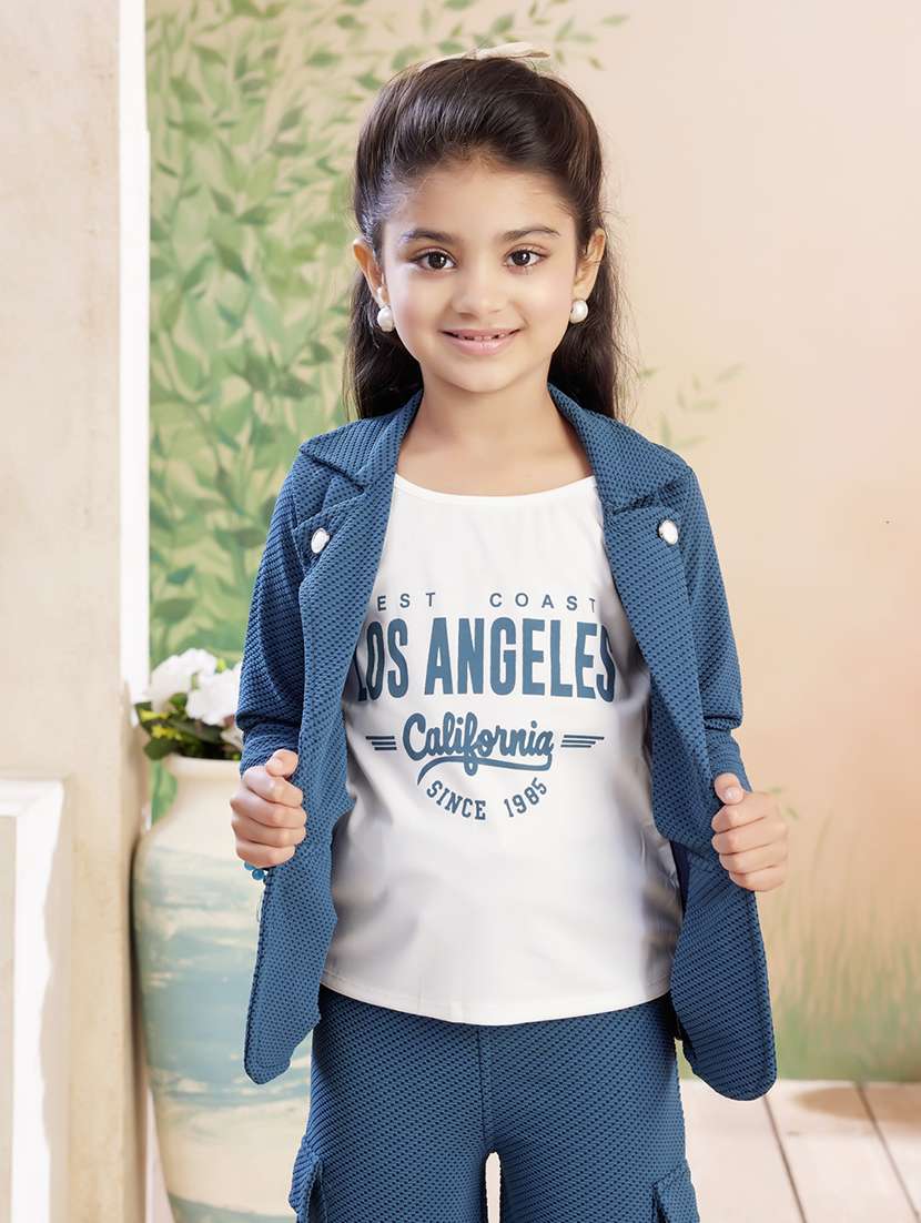 girls solid top & trouser co-ord set - 22026333 -  Standard Image - 1