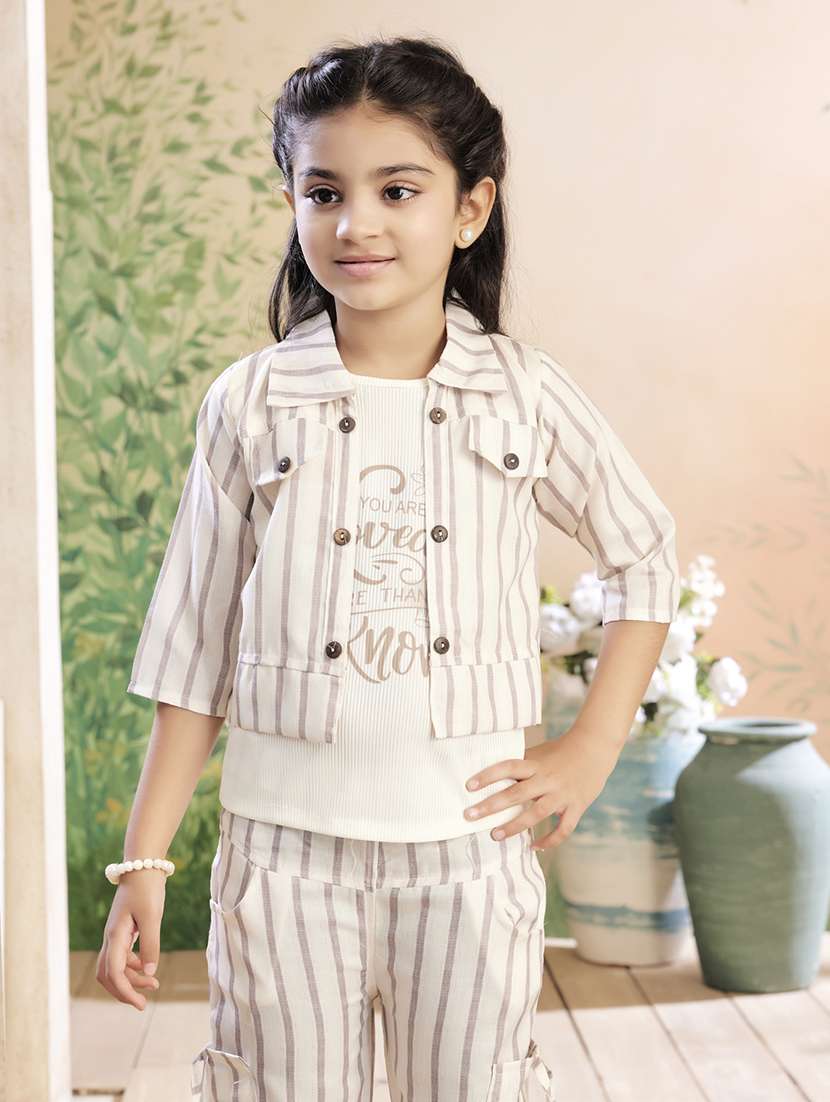 girls striped top & trouser co-ord set - 22026334 -  Standard Image - 1