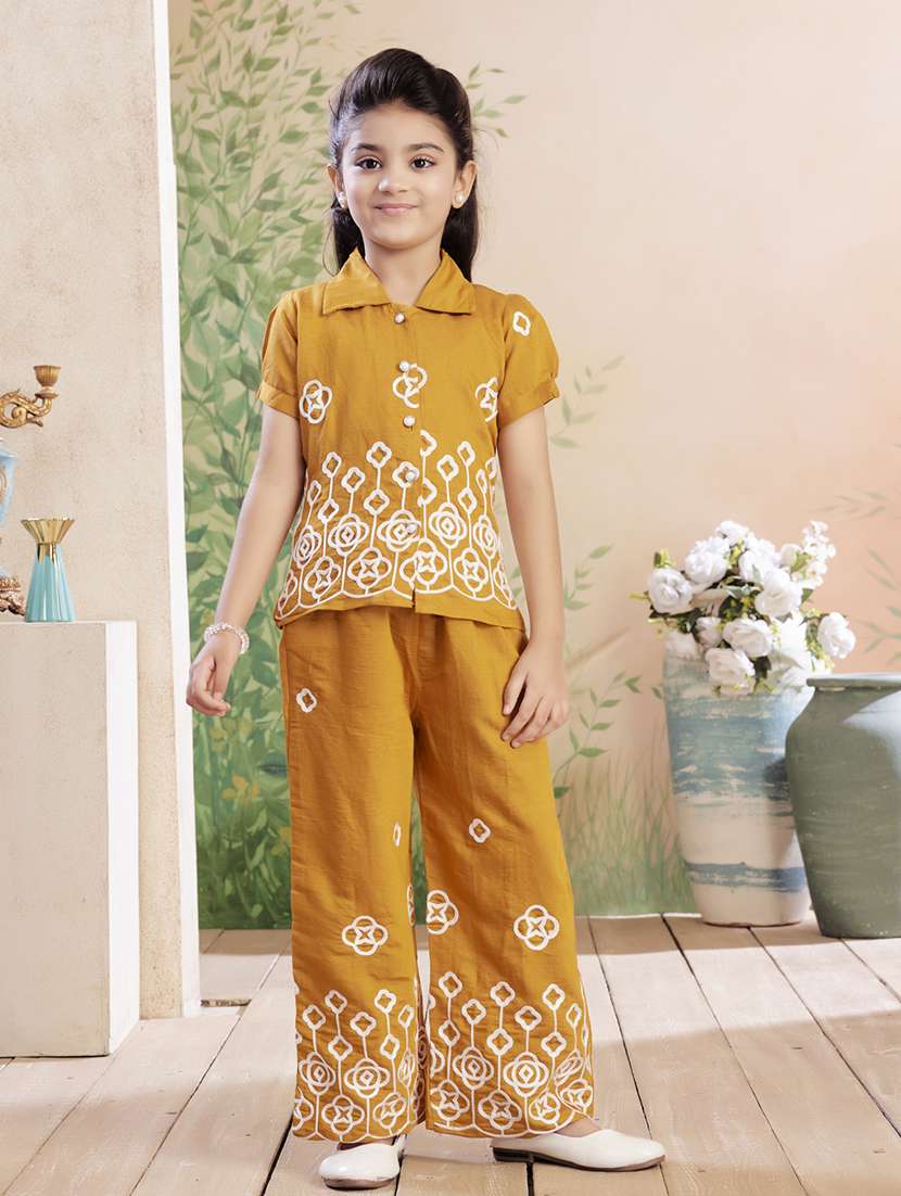 girls embroidered top & palazzo co-ord set