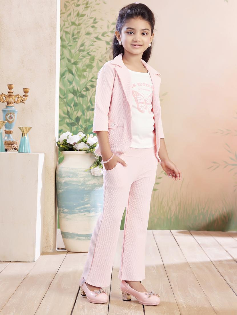 girls solid top & trouser co-ord set - 22026344 -  Standard Image - 1