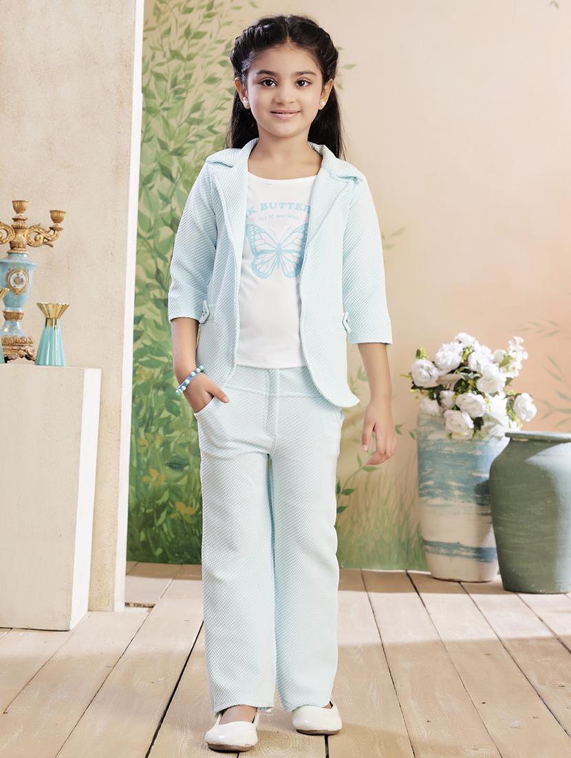 girls solid top & trouser co-ord set