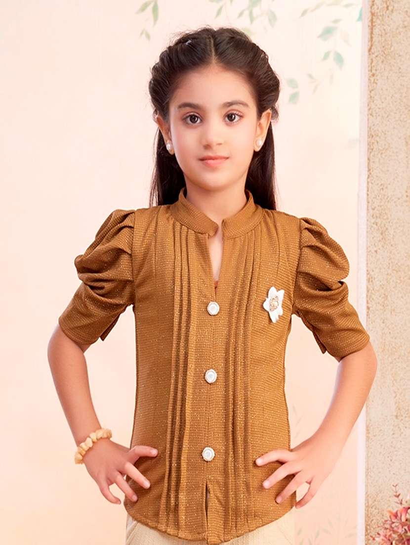 girls solid top & trouser co-ord set - 22026346 -  Standard Image - 1