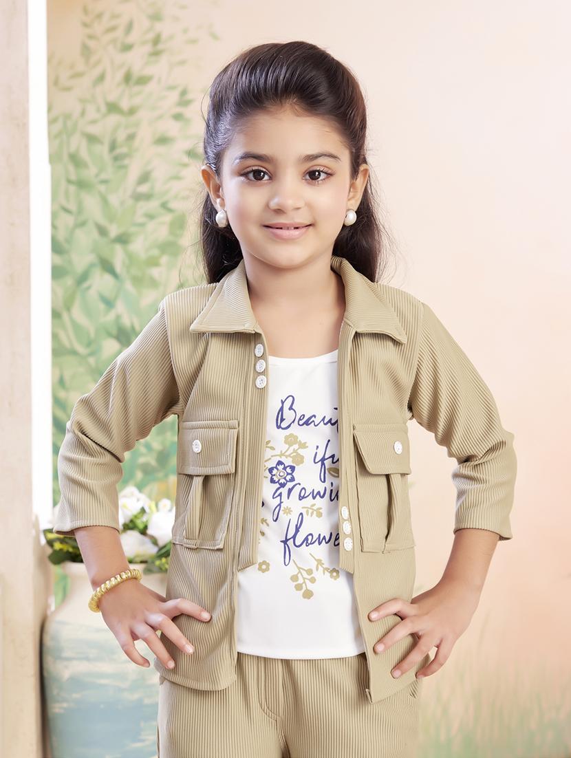 girls solid top & trouser co-ord set - 22026352 -  Standard Image - 1