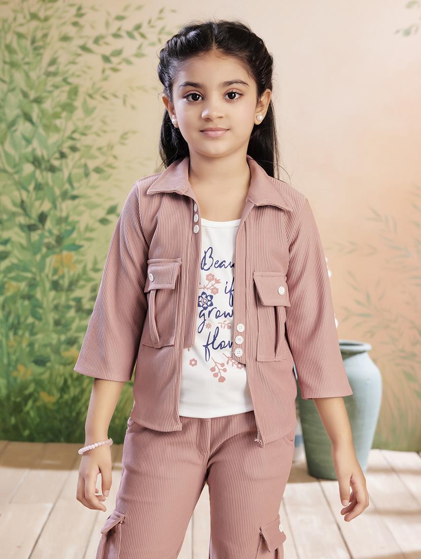 girls solid top & trouser co-ord set - 22026353 -  Standard Image - 1