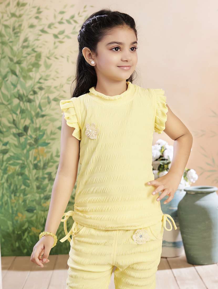girls solid shorts & top co-ord set - 22026357 - Standard Image - 1