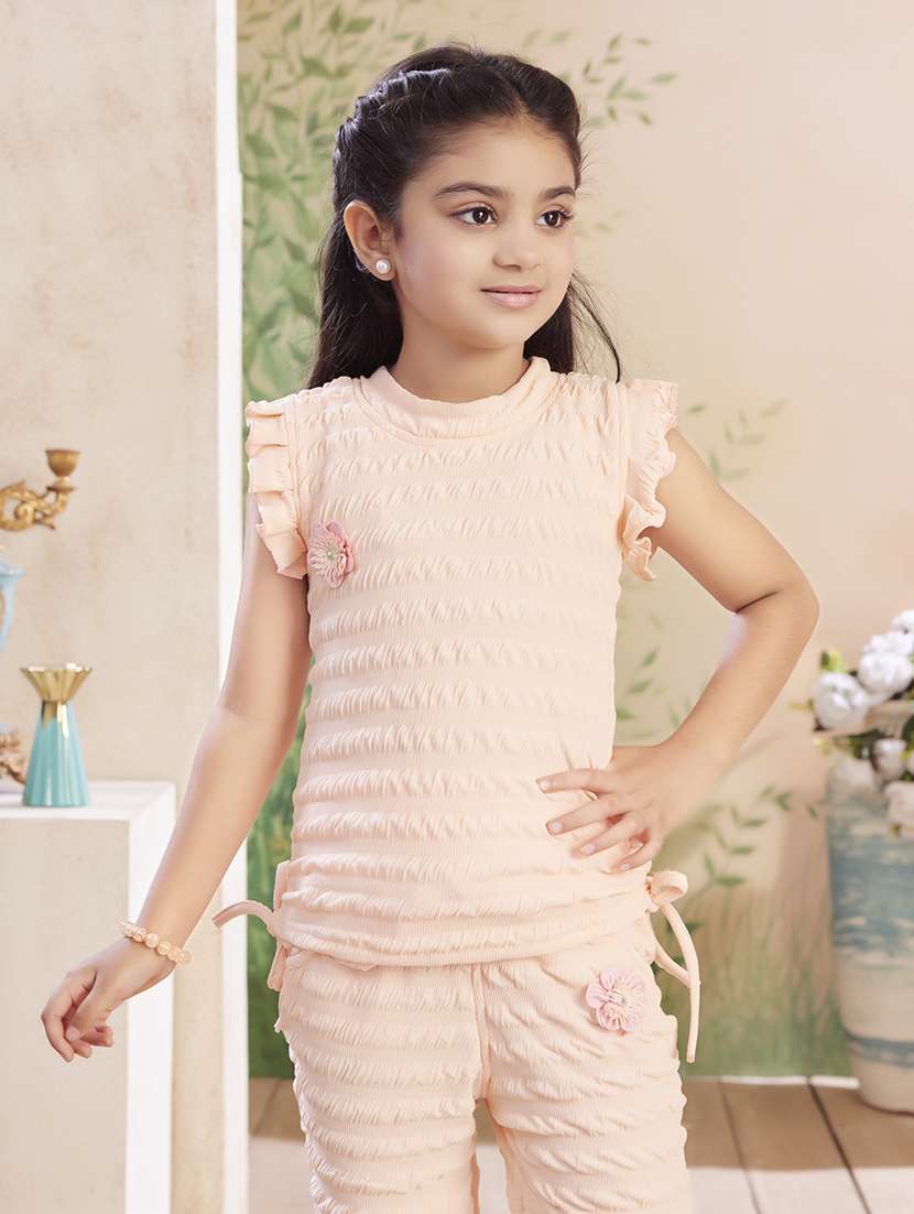 girls solid shorts & top co-ord set - 22026358 - Standard Image - 1