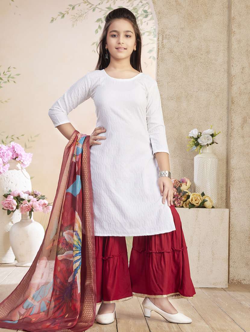 girls solid kurta sharara set with dupatta - 22026360 - Standard Image - 1