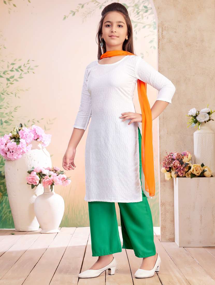 girls solid kurta palazzo set with dupatta - 22026362 -  Standard Image - 1