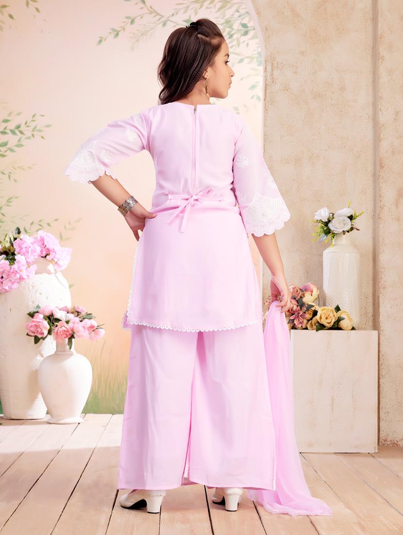 girls embroidered kurta palazzo set with dupatta - 22026364 - Standard Image - 4
