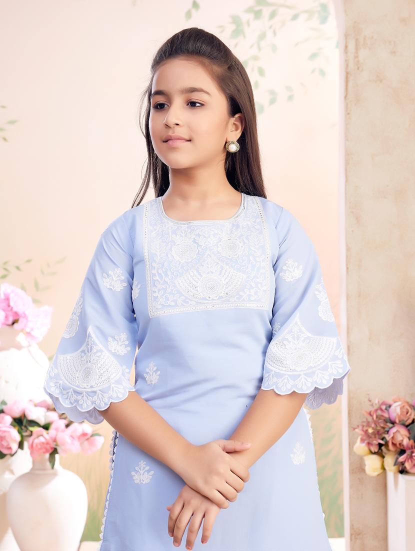 girls embroidered kurta palazzo set with dupatta - 22026365 -  Standard Image - 1