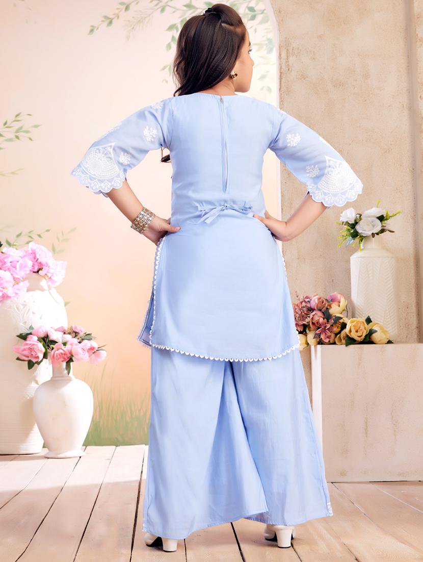 girls embroidered kurta palazzo set with dupatta - 22026365 - Standard Image - 4