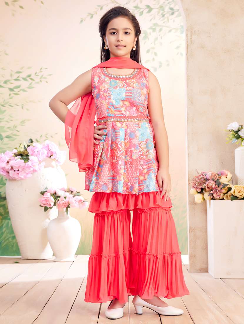 girls printed kurta sharara set with dupatta - 22026368 -  Standard Image - 1