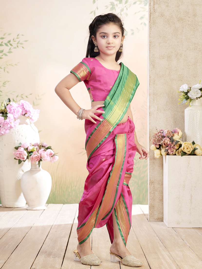 girls solid bordered ready to wear saree - 22026382 -  Standard Image - 1