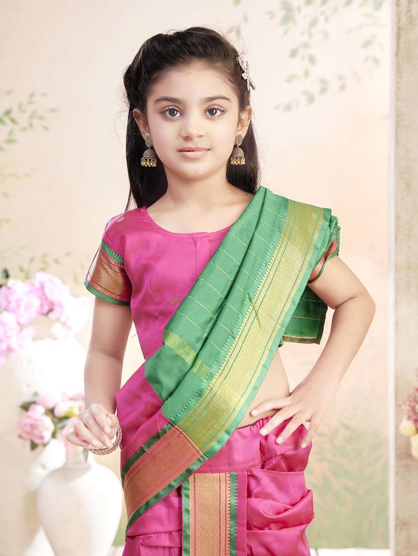 girls solid bordered ready to wear saree - 22026382 -  Standard Image - 4
