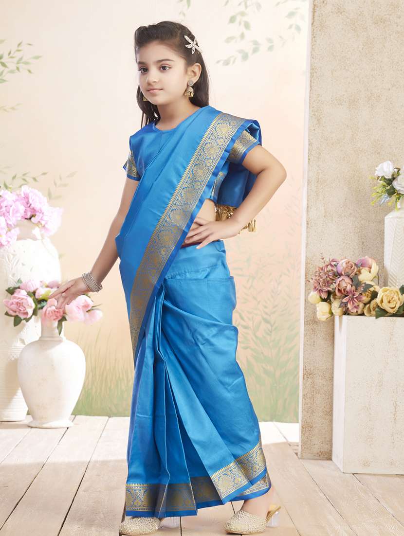girls solid bordered ready to wear saree - 22026383 -  Standard Image - 1
