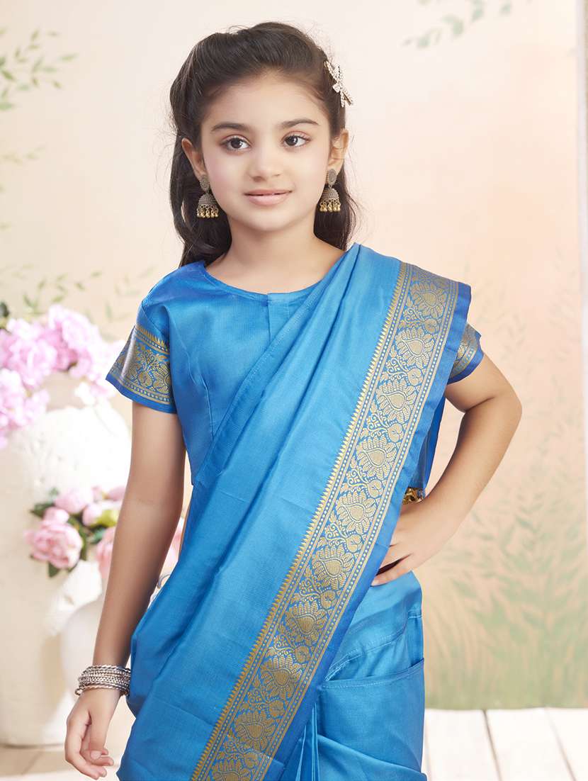girls solid bordered ready to wear saree - 22026383 -  Standard Image - 4