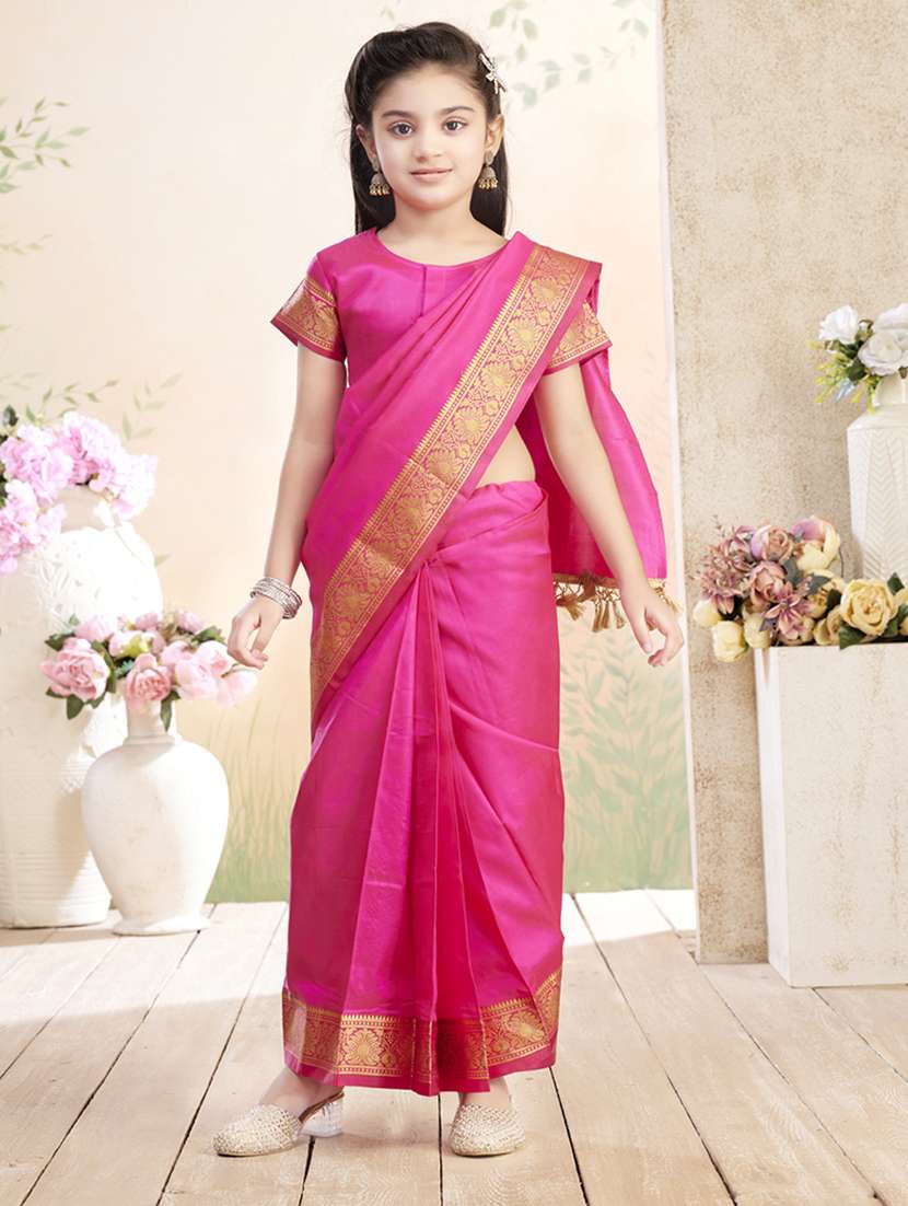 girls solid bordered ready to wear saree