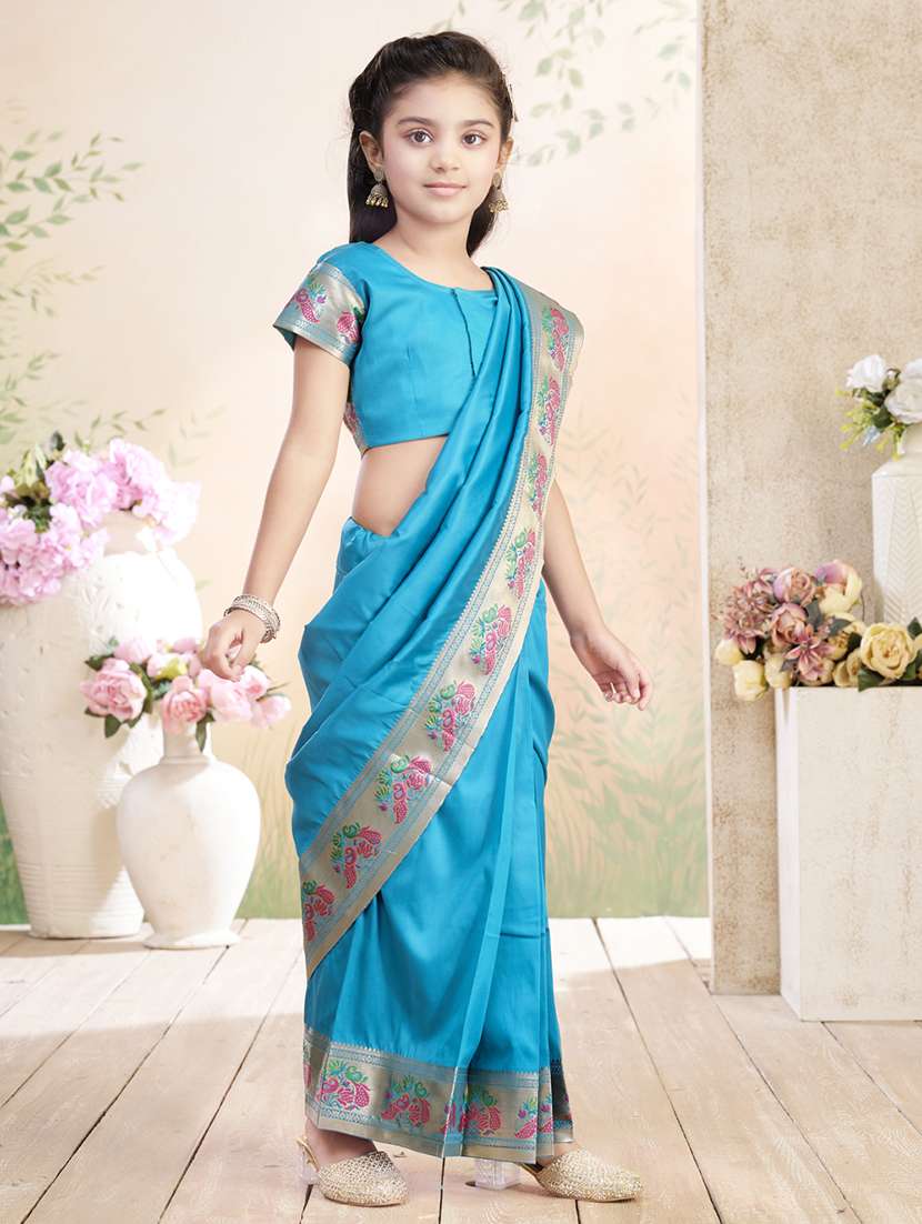 girls solid bordered ready to wear saree - 22026385 -  Standard Image - 1