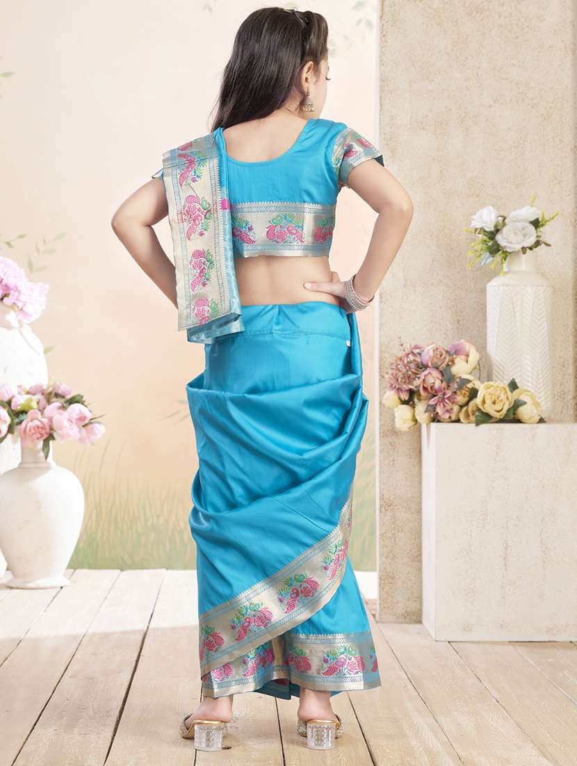 girls solid bordered ready to wear saree - 22026385 -  Standard Image - 4
