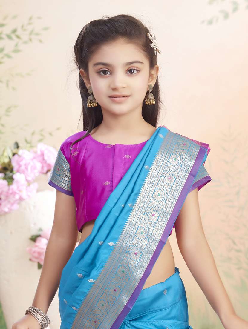 girls solid bordered ready to wear saree to wear saree - 22026388 -  Standard Image - 4