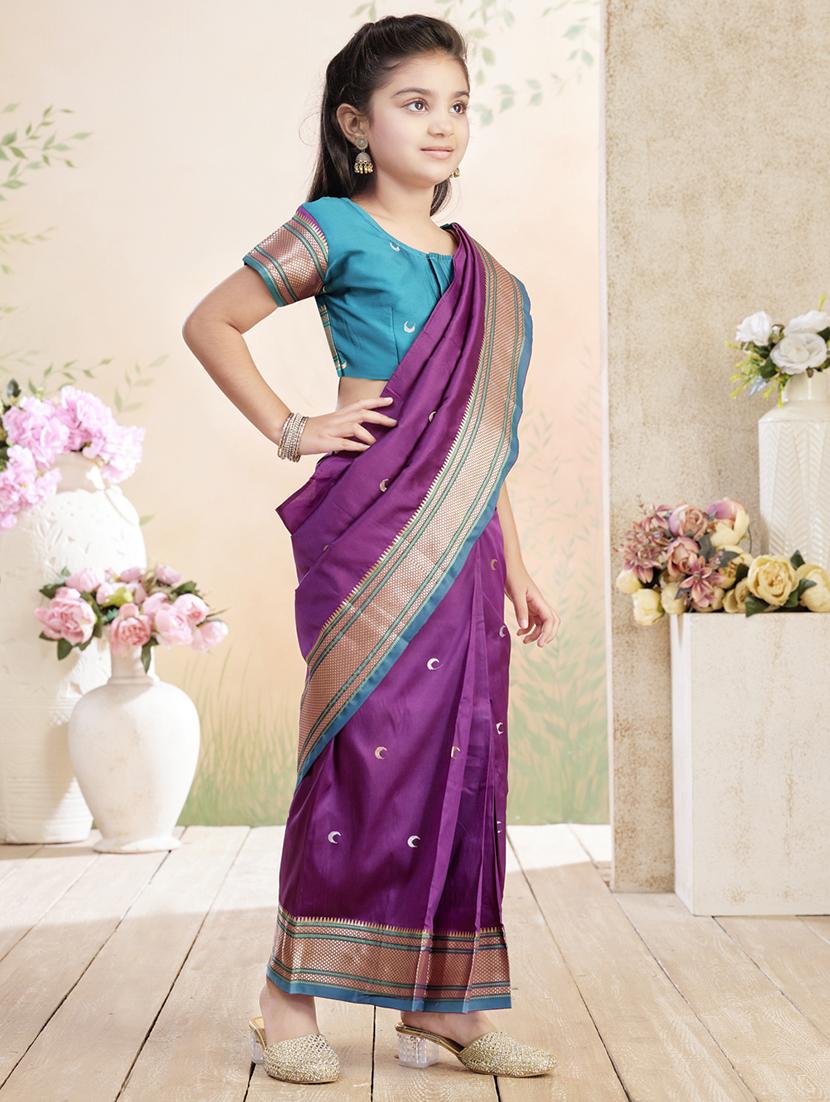girls solid bordered ready to wear saree - 22026389 - Standard Image - 4
