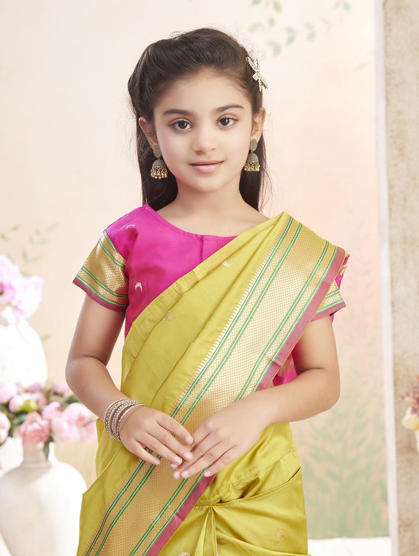 girls solid bordered ready to wear saree - 22026390 - Standard Image - 4