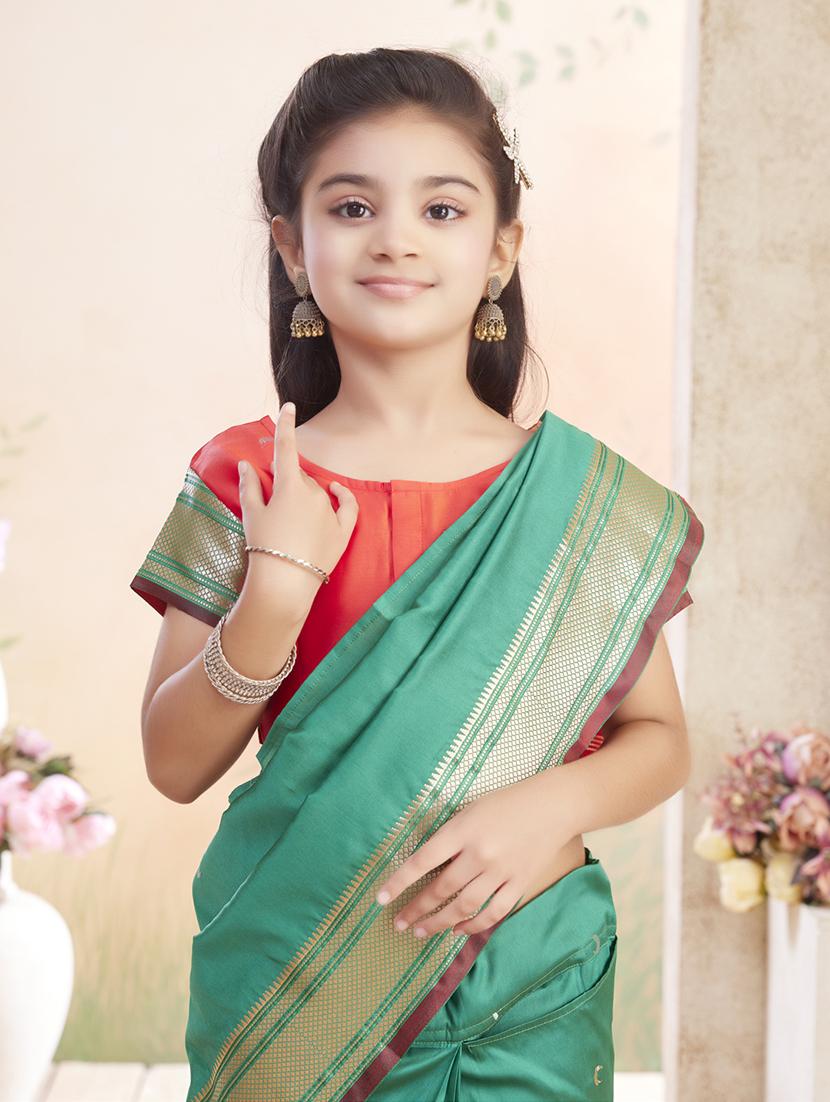 girls solid bordered ready to wear saree - 22026391 - Standard Image - 4
