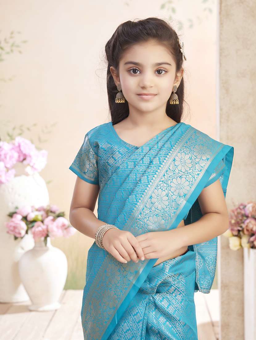 girls solid bordered ready to wear saree - 22026392 -  Standard Image - 4